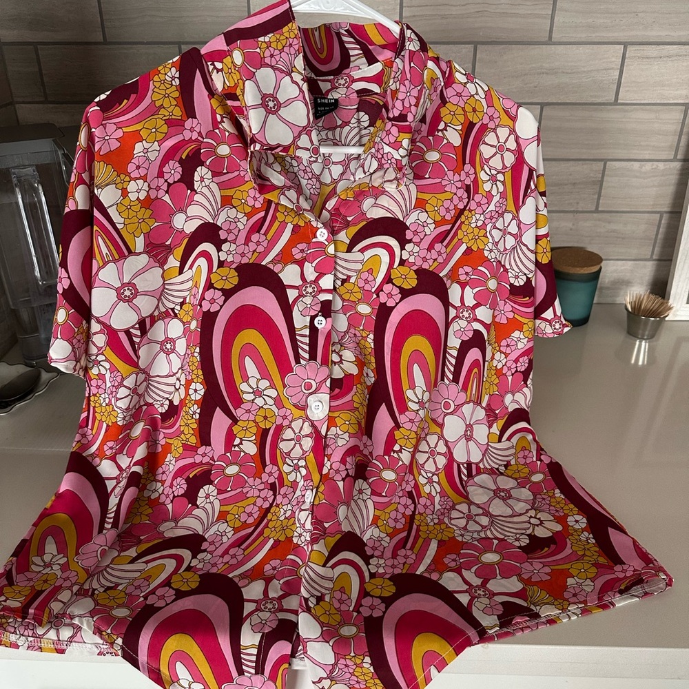 SHEIN Multicolor Floral Button-Down Shirt-fun for vacation!